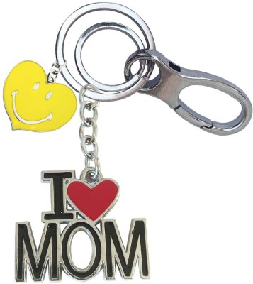 SHOKY LOOKS Metal Metallic Unique I Love Mom With Smiley Heart Locking Lock Key Chain