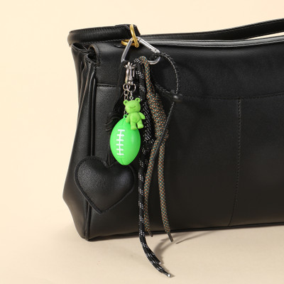Salty Green Rugby Teddy & Black Heart Bag Charm Key Chain