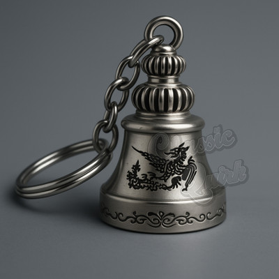 Classic Quirk Guardian Bell Keychain – Silver Black Lucky Charm for Bike & Car Key Chain