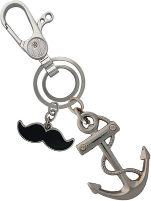 SHOKY LOOKS Beautiful Anchor Design Stainless Steel With Balck Mustache Cross Locking Lock Key Chain