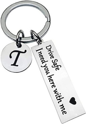 NEnterprise Drive Safe Initial A-Z keychain Key Rings Gifts for Loved ones chain Silver(T) Key Chain