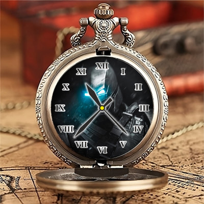 GT Gala Time Black Pocket-Watch Key Chain Batman-Superman Printed Dial for Gifting Key Chain