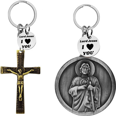 The Men Gift Jesus cross & Saint Keychains with ‘Lord Jesus I Love You’ Charm Com666-631 Key Chain
