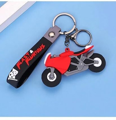 ABS TRADERS Fast & Furious Motorcycle Keychain – 3D Rubber Bike Key Ring with Strap Key Chain
