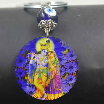 AFH Lord Krishna Radha Basuri Theme Evil Eye Charm Keychain for Men and Women Key Chain