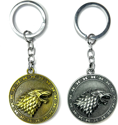 FLAMBE Games Of Thrones Stark Rotating Keychain(Golden & Silver) Pack Of 2 Key Chain