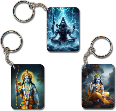 Ourrble 3 Combo God (Shree Ram, Lord Shiva, Shree Krishna) Key chains for Blessings God Key Chain
