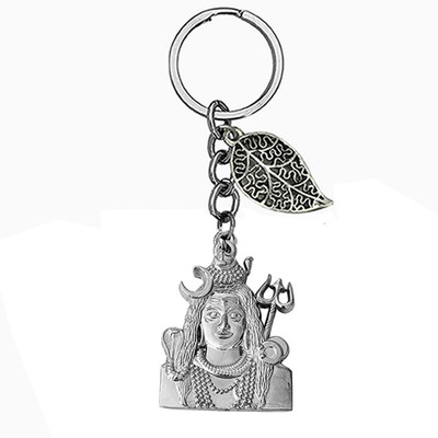 AFH Lord Shiva Bolebaba Mahadev Silver Lucky Leaf Charm Key Chain for Men and Women Key Chain