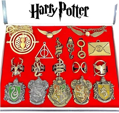 Mubco Harry Potter Hogwarts House Crest Pins Rings And Necklace Accessories Set Gift Key Chain