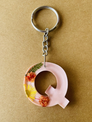 crafcan Keychain | Letter Keychain | Real Flowers & Shami Leaf Preserved in Resin Key Chain