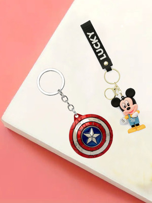Shine N Sober Captain America Rotating Sheild & Cute Mickey Mouse Keychain (Pack of 2) Key Chain