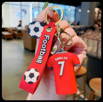 Dashify Ronaldo red jersey 3D Rubber Keychain with long Ribbon | Ronaldo Keychains_z111 Key Chain