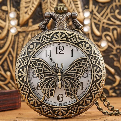 gtrp utterfly Engraved White Round Dial Analogue Antique Pocket Watch -New1097 Key Chain