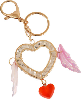 WINKEY Crystal Heart Charm Keychain with Wings and Red Heart Key Chain