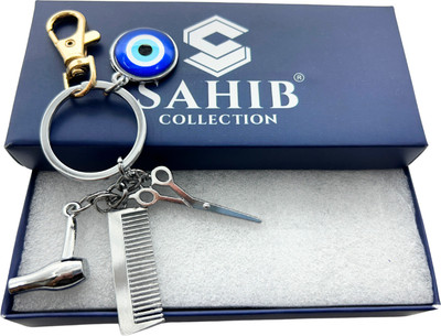 Sahib Collection Barber Set Saloon Kit With Evil Eye & Golden Hook Metal Keychain Pack1 Key Chain