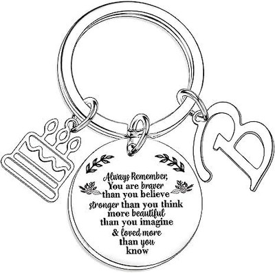 Artisans Crafted Birthday Keychain with Letter B & Inspirational Quote Pendant Key Chain