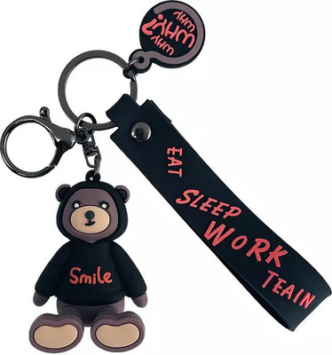 BBG FK_Cute 3D Teddy Bear Keychain With Charm BLACKK Key Chain