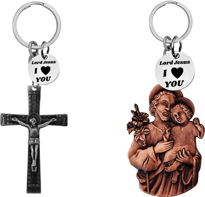 The Men Gift Jesus cross and Saint Joseph with Child Jesus Keychains Com667-635 Key Chain
