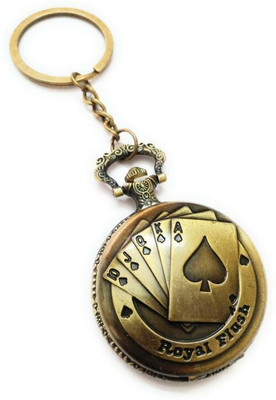 BBG NEW_Antique Playing Cards Pocket Watch Car Bike Home Key Chain with Key Ring Key Chain