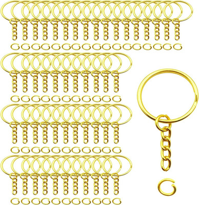 Fanqew Golden Metal Loops Rings Keyring with Chain Open Jump Ring set 50 Key Chain