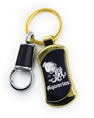 Jdp Novelty Zodiac sign Aquarius(Kumbh)Premium Quality Metal Keychain Black Gold Colour Key Chain