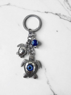 Creative Art by Tannu Blue Evil Eye Lucky TURTLE Keychain For Bike/Car Key Ring Key Chain