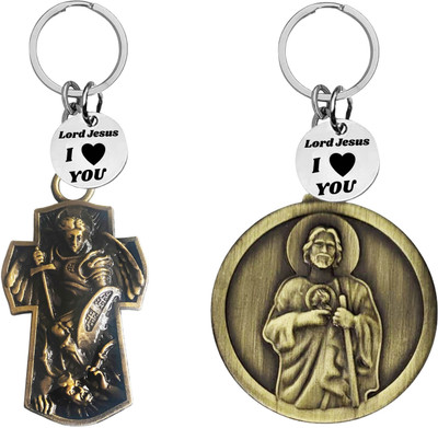 M Men Style Saint Michael and Jesus Metal Religious Protection Keychain SkeyCom651-630 Key Chain