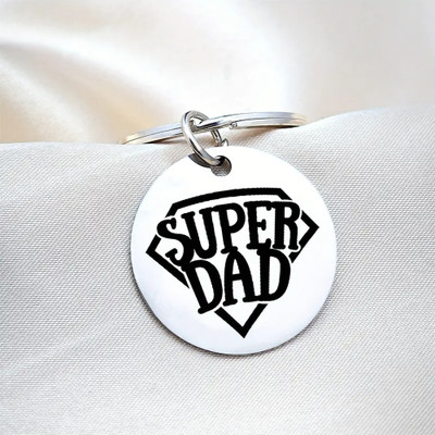 Fashioncreet Stainless Steel Keychain for Dad – “SUPER DAD” Laser Engraved Round Keyring Key Chain