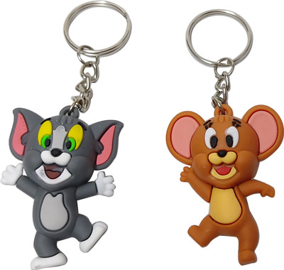 heeva creation Cute Cat & Mouse 3D KeyChain For Bag/Door KeyRing/car Key-Ring.(Set Of 2 Piece) Key Chain