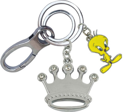 HANDSOME ISK Diamond Stone Crown King Queen with Tweety Locking Lock Key Chain