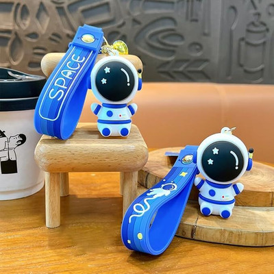 NIXSTAR Space Astronaut Keychain, 3D Silicone Figure with Charm Set, Blue and White Key Chain