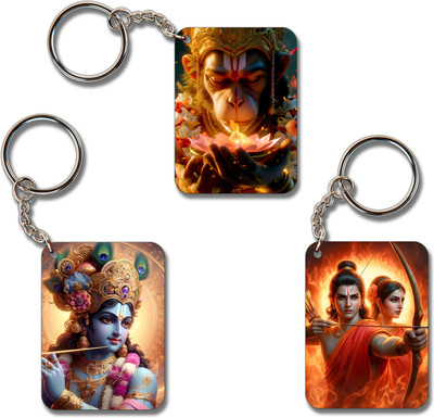 Ourrble 3 Combo God (Shree Ram, Bajrangbali, Shree Krishna) Key chains for Blessings God Key Chain