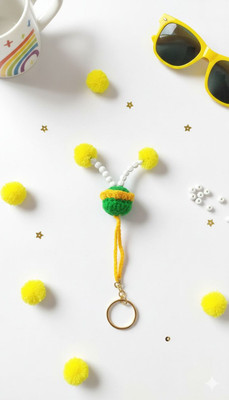 Rachna Handmade Work Crochet Cherry Blossom Keychain Handmade Key Ring for Girls, Bike, Car Bag Decor Key Chain