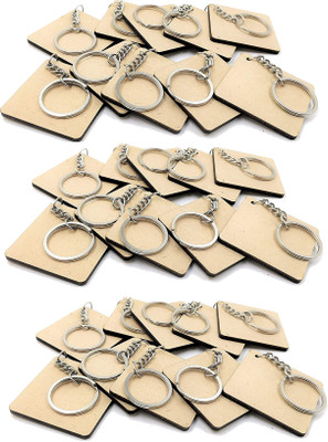 Maitri 30 Pcs MDF Square Shape Key Chain (50x 50) mm for Art Key Chain