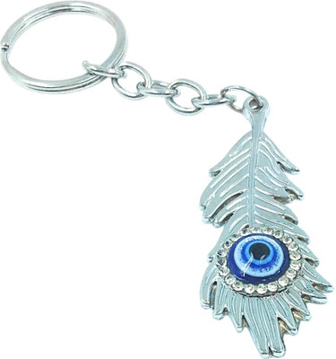Shiani Peacock Rhinestone Feather Evil Eye Charm Silver Blue Colour Key Chain