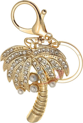 iAccessories Crystal Palm Tree Keychain | Elegant Gold-Tone Key Ring with Pearls Key Chain