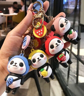 SHRI JI Cute Panda rubber Keychain Yellow Red Pink Blue Key Chain