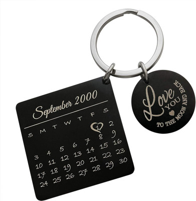 NEnterprise Personalised Calendar Date Text Note Stainless Steel Round Dog Tag Key Chain