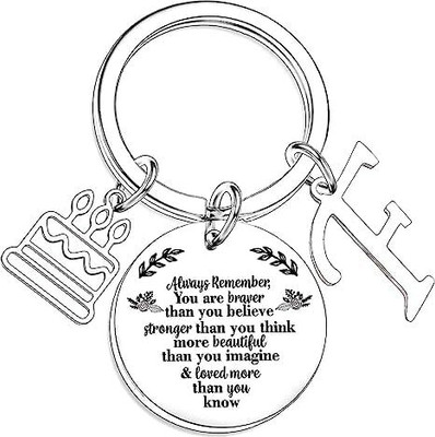 Artisans Crafted Birthday Keychain with Letter F & Inspirational Quote Pendant Key Chain