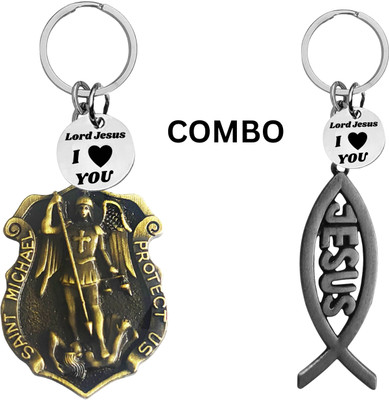 M Men Style Double-Sided Saint Michael Keychain – Jesus Fish Key Ring Medal Com645-661 Key Chain