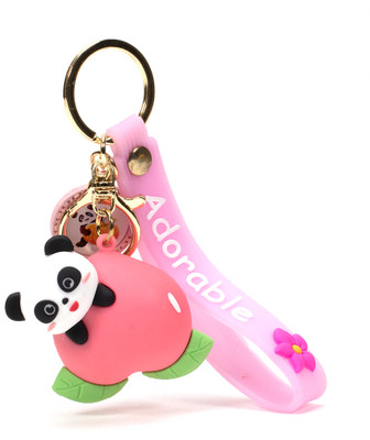 Daiyamondo Whimsical Panda on Strawberry 3D Rubber Keychain Adorable and Playful Accessory Key Chain
