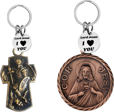 M Men Style Saint Michael and Jesus Keychain | Religious Protection for Men SkeyCom651-623 Key Chain