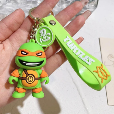 Mubco Ninja Turtles Michelangelo 3D Keychain Strap Charm & Hook PVC Cartoon Model Toys Key Chain