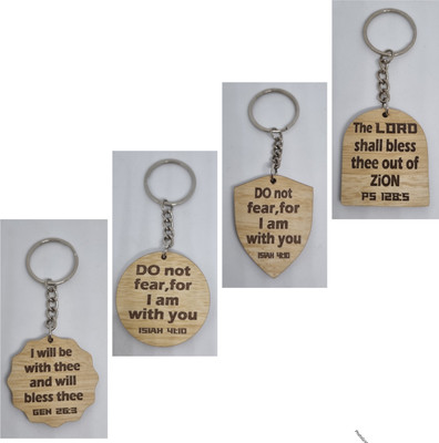 BLESSINGS Set Of 4 Wooden Bible Verse E Key Chain
