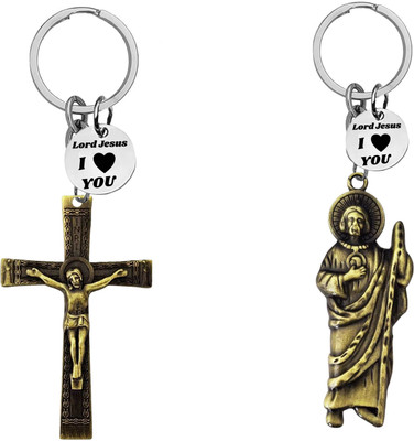 The Men Gift Jesus cross & Saint Jude Keychains with ‘Lord Jesus I Love You’ Charm Com666-657 Key Chain