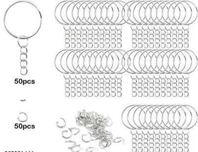 Fanqew 50pcs 25mm keychain chain and 50pcs open rings, used for keychain Key Chain