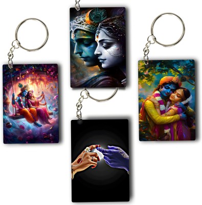 ASvik Creation Radha_Krishna-KC-11 Premium Printed Keychain (Pack of 4) For Bike, Scooty, Car Key Chain