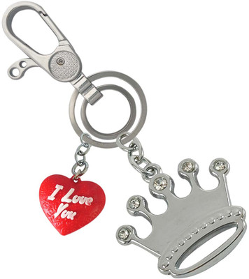 SHOKY LOOKS Metal Metallic Princess Crown With Heart Superior Finish Locking Lock Key Chain