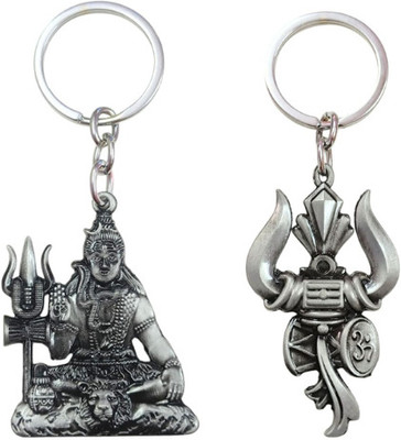 PEARLISH Premium Quality Solid Metal Lord Shiv Ji Keychain & Trishul keychain Key Chain