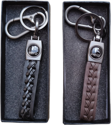JNV Black And Brown Leather Keychain Compatible With Hero Bike Key Chain